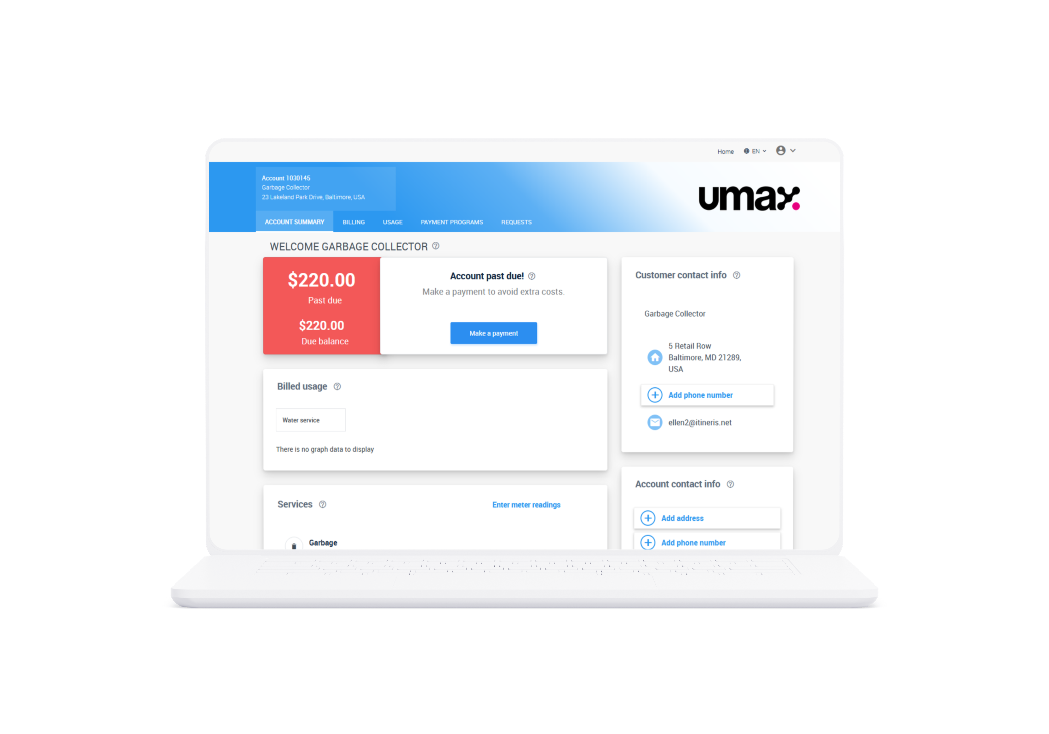 Laptop version of the Customer Self-Service project homepage
